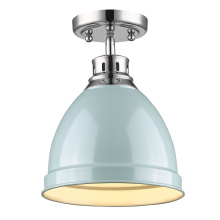 Golden 3602-FM CH-SF - Wry Lighting Duncan 1-light Flush Mount in Chrome and Seafoam shade
